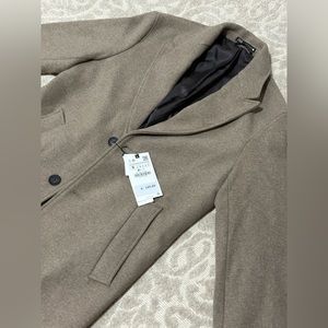 Zara Men L Wool Blend Over Coat Mink Brown Welt Pockets Long Sleeve